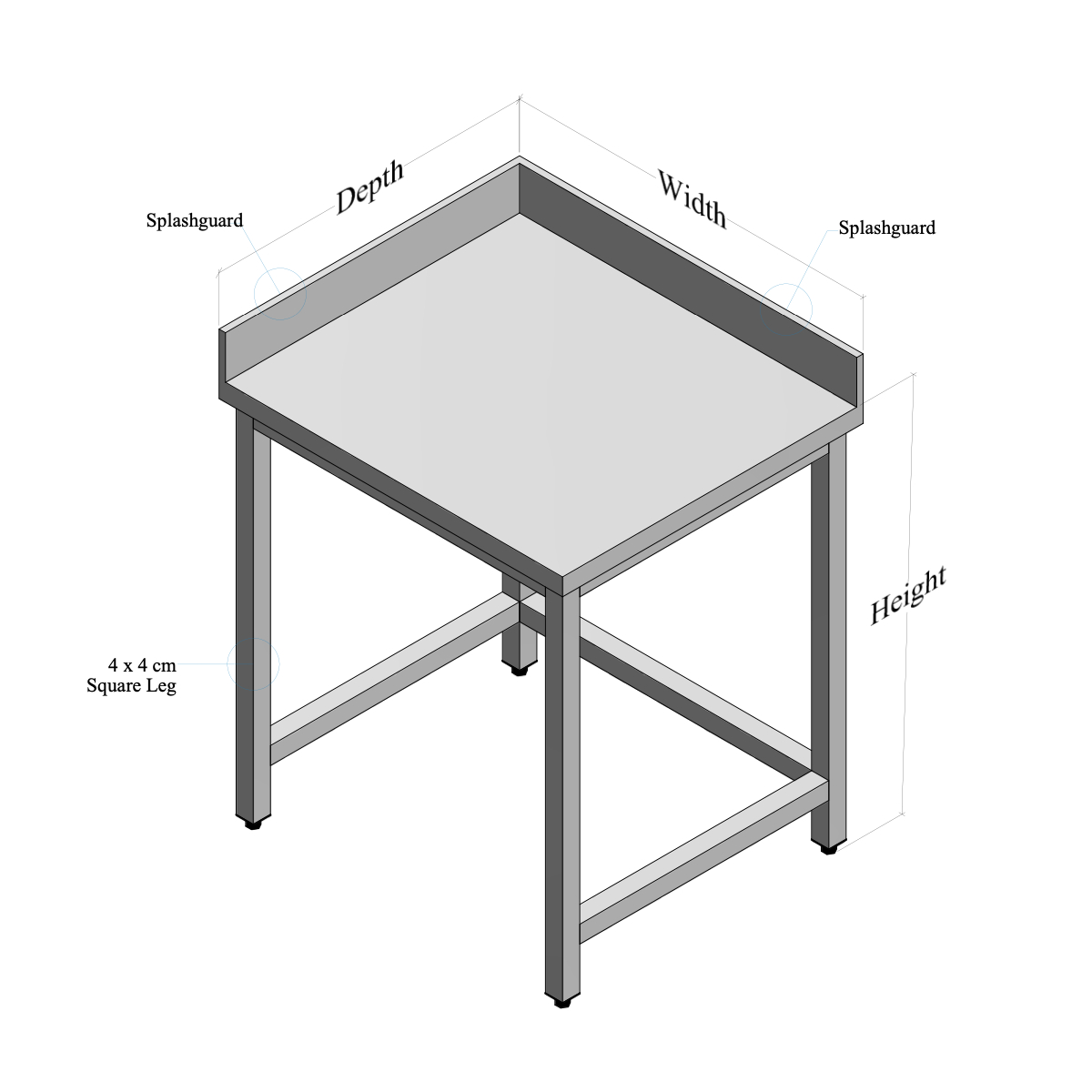 Worktables-sofia-3 Stainless Steel Table with Rear, Left Side Splash and Open Base